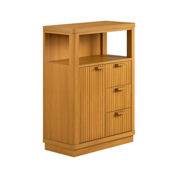 Beautiful Fluted Vanity Storage Cabinet, Warm Honey