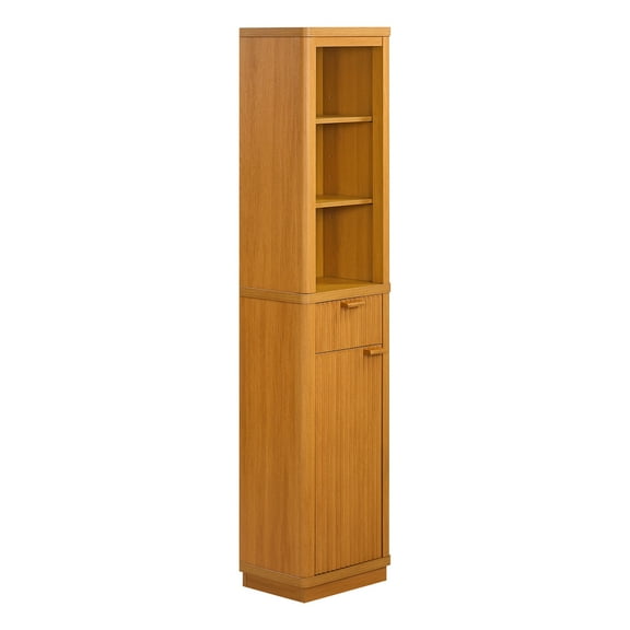 Beautiful Fluted Linen Storage Cabinet, Warm Honey