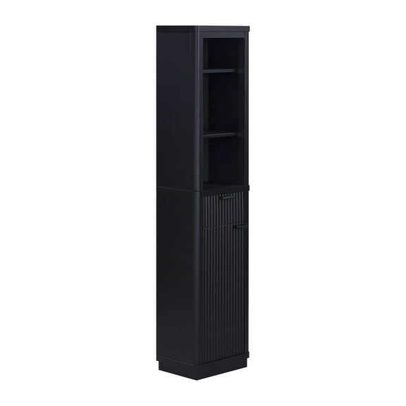 Beautiful Fluted Linen Storage Cabinet, Rich Black