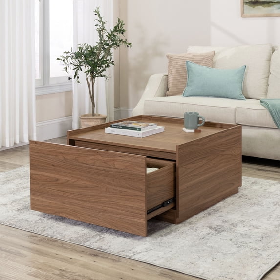 Mainstays Storage Coffee Table, 2 Drawers, Warm Walnut Finish
