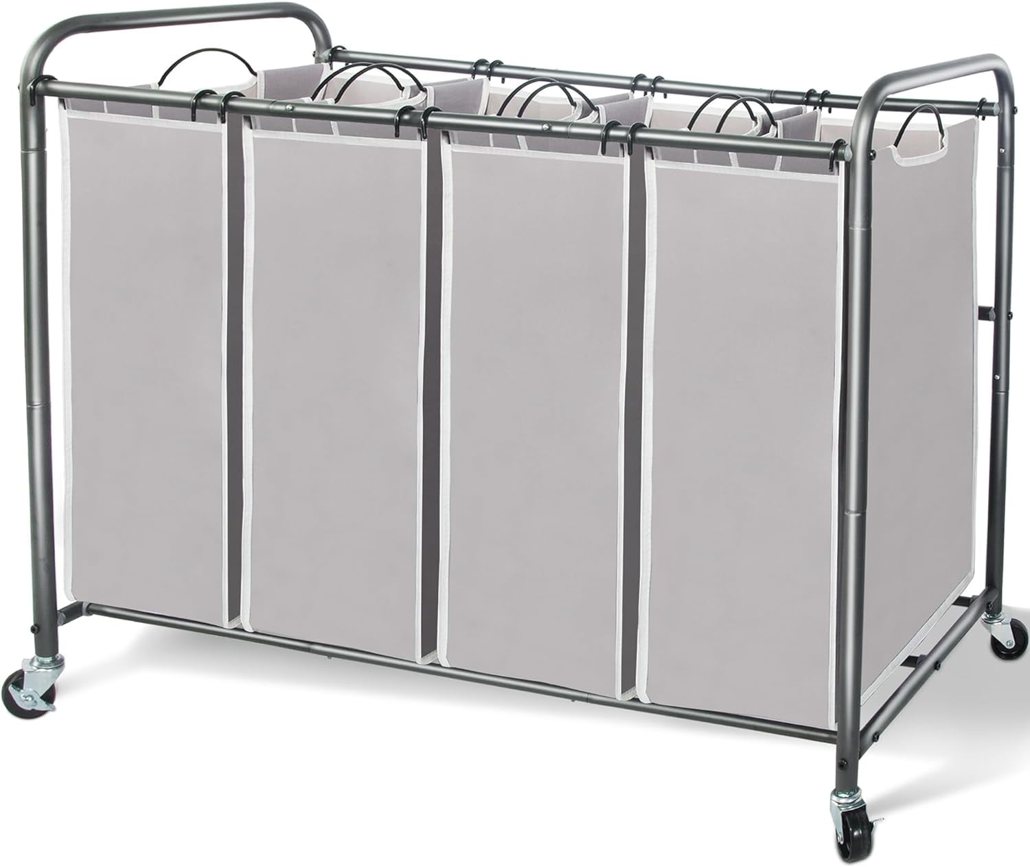 Gray 4-Bag Laundry Sorter with Wheels and Metal Frame