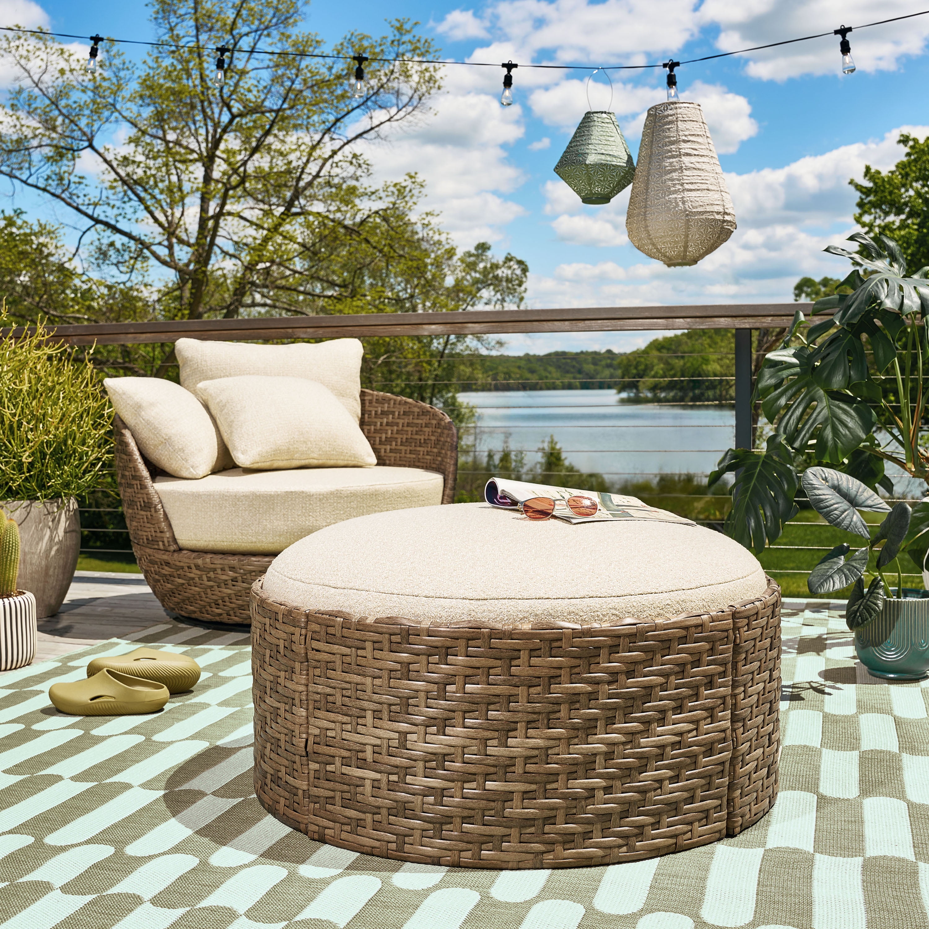 Beautiful Wicker Outdoor Ottoman by Drew Barrymore