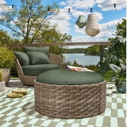 Beautiful by Drew Barrymore Outdoor Wicker Reversible-Top Ottoman and Coffee Table with Cover, Brown/Thyme