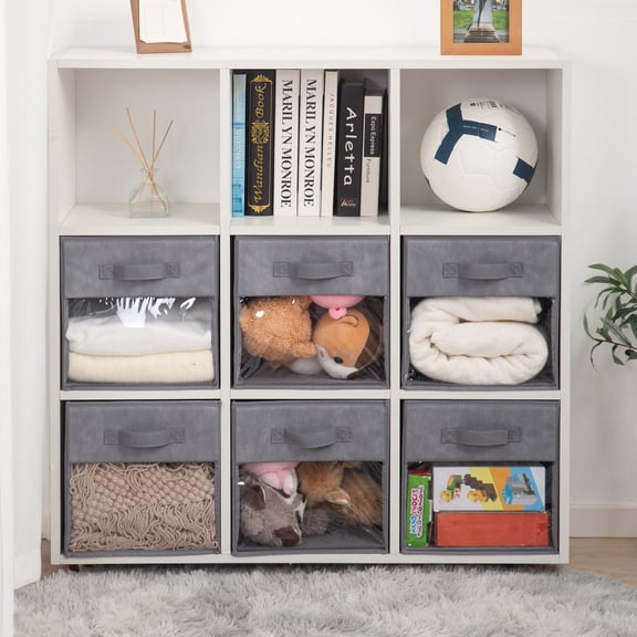 STORAGEIDEAS STORAGE CUBES 13" CUBE STORAGE BINS CLEAR WINDOW SET OF 6 - GRAY