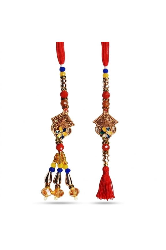 Bhaiya Bhabhi Rakhi Set for Raksha Bandhan | Traditional Rakhi for Brother & Sister-in-Law | Decorative Rakhi Gift Set | Medium Size