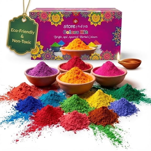 Store Indya Holi Powder Pack of 10 (100g each) Non Toxic Herbal Holi Color Powder, Bright Safe and Washable Organic Formula Holi Colors for Party, Decorations & Festival Celebration | Multicolor