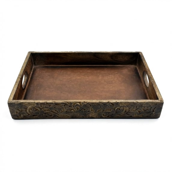 STORE INDYA Hand Crafted Vintage Wooden Serving Tray with Handle for Kitchen Dining. Serve-Ware Accessories | 15 x 10 Inches