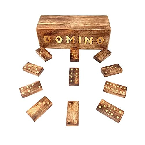 STORE INDYA Handmade Classic Wooden Dominoes Game Set of 28 Double Six Tiles with Storage Box