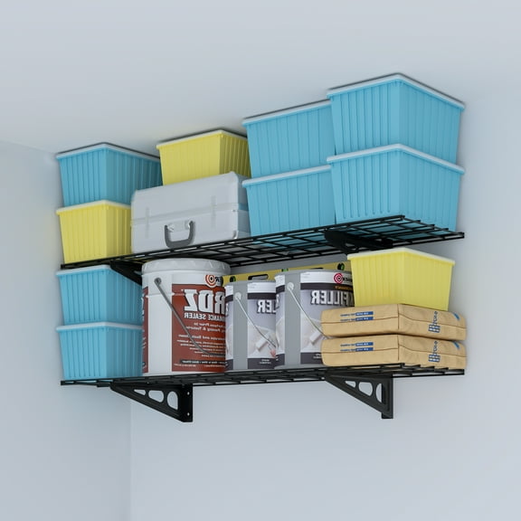 STOREADY 2-Pack Wall Shelf Garage Storage Rack Wall Mounted Rack 1x4 ft,Black