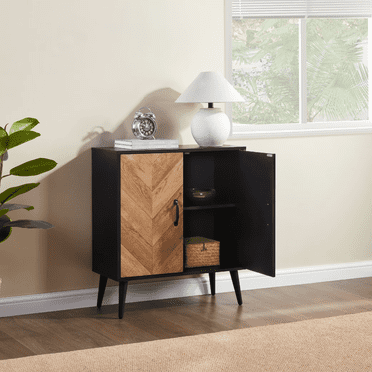 STOREADY Storage Cabinet with Adjustable Shelf, Kitchen Cupboard Sideboard, Storage Organizer for Entryway, Dining Room, Living Room and Kitchen, Brown and Blac