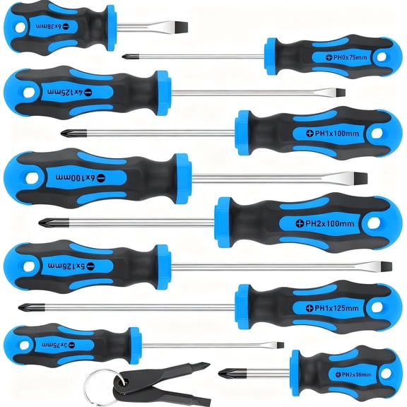 STORGENER Screwdriver Set, 10-Piece Magnetic Screwdriver Set, 5 Cross and 5 Slotted Tips, 2pcs Portable Multifunction Key Mini Screwdriver, Dark Blue