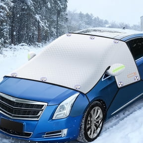 STORGENER Windshield Sun Shade, Car Windshield Snow Cover, 10 Magnets, 6 Straps, 4-Layer Protection, Car Windshield Cover with Side Mirror Protector