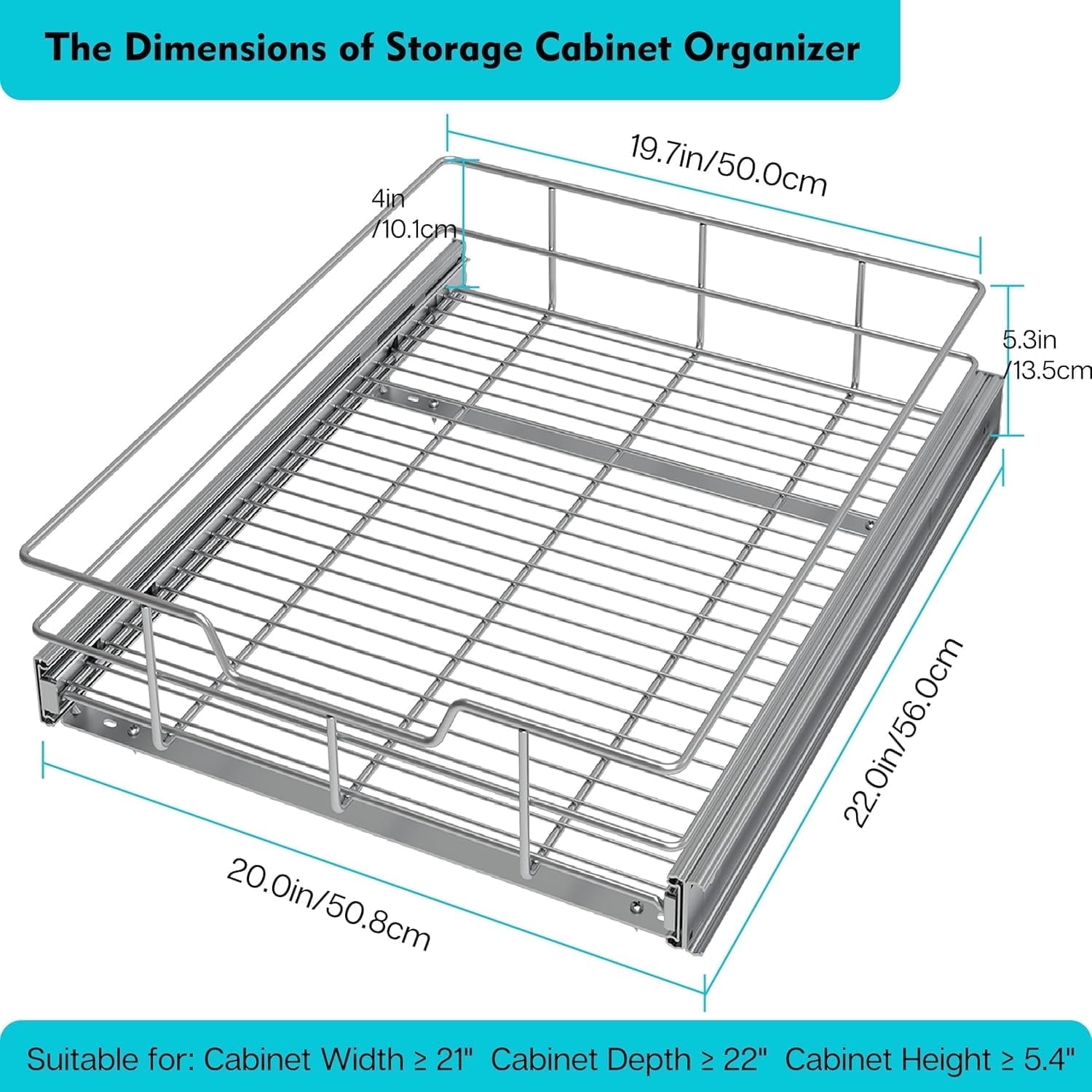Storking Pull Out Cabinet Organizer 20" W X 22" D, Slide Out Drawers for Kitchen Organizers and Storage, Capacity Heavy Duty Caddy, Shelves Chrome-Plated, Pantry