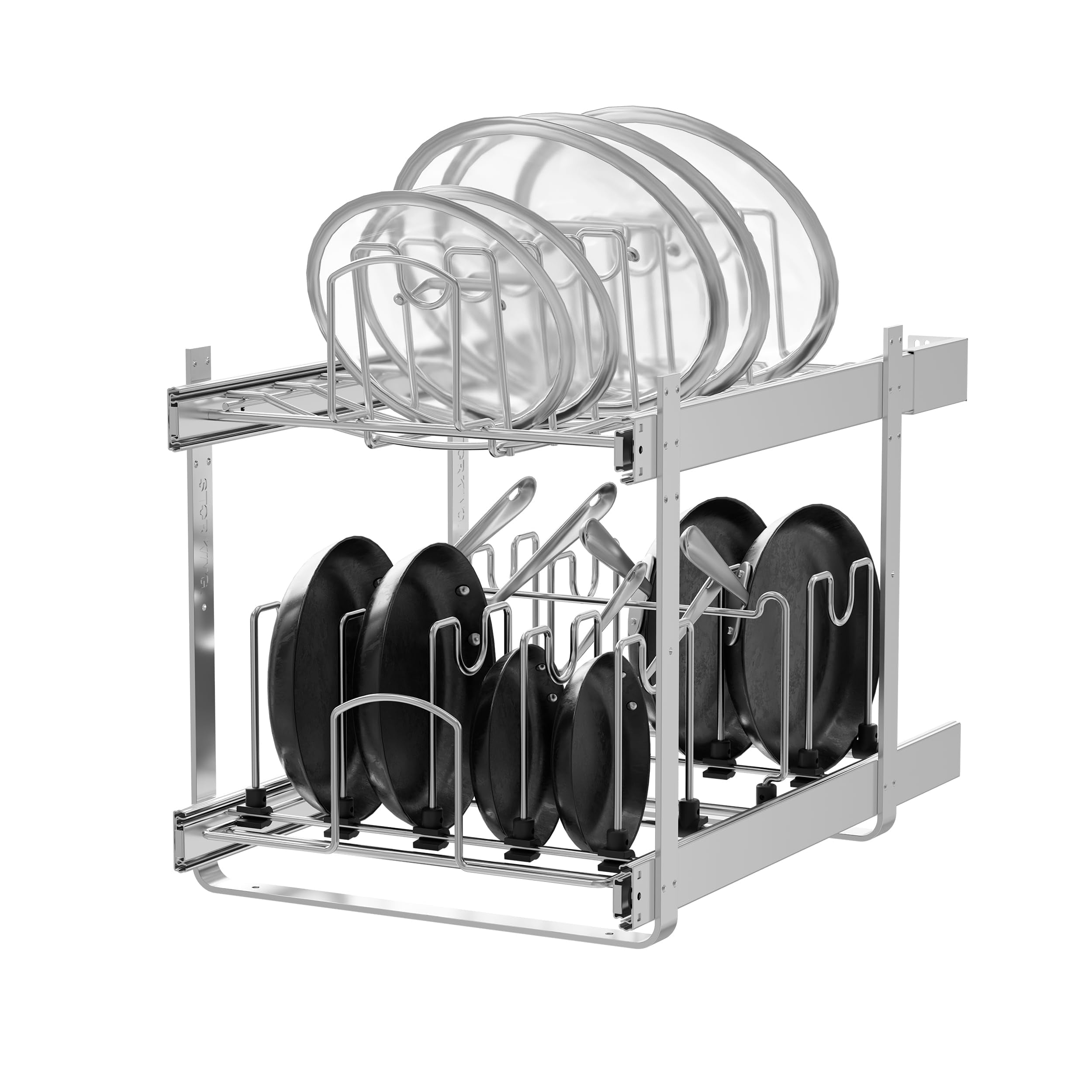 STORING 2-Tier Pull-Out Cabinet Organizer for Pots, Pans & Lids, Adjustable Heavy Duty Wire Rack, Full-Extension 15"W x 22"D