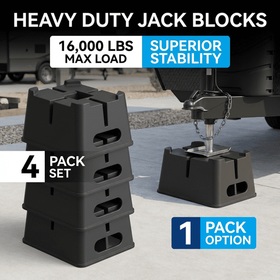 STORKING 4PCAK 16,000 lb Heavy-Duty Trailer Jack Block 6" Stackable RV Stabilizer for Wheel, Hydraulic, Tongue, and Scissor Jacks