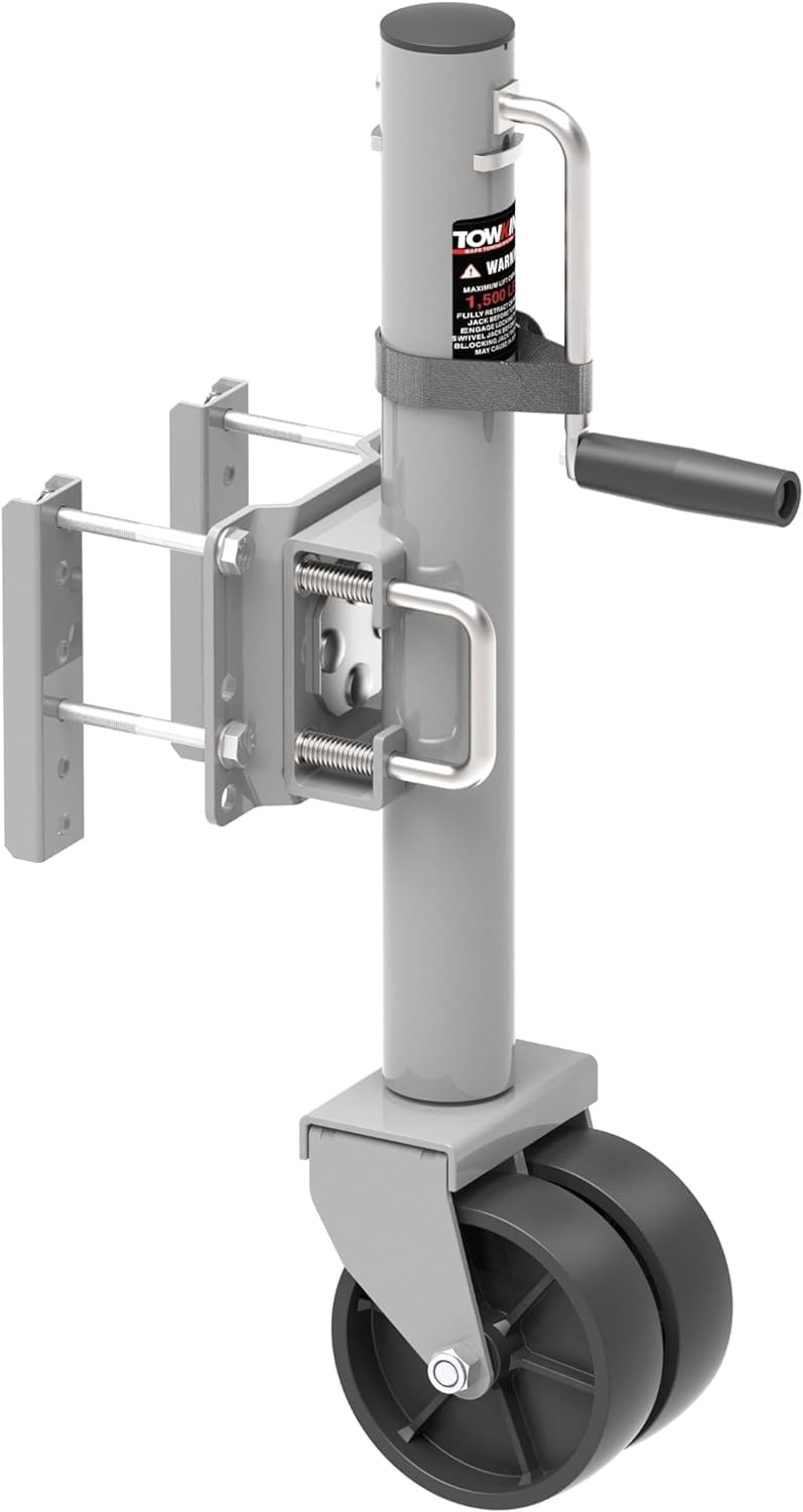 TOWKING 6-inch Dual Wheels Trailer Jack, 13" Vertical Movement, 1500 lbs, for RV, Boat, Trailer and More, Silver