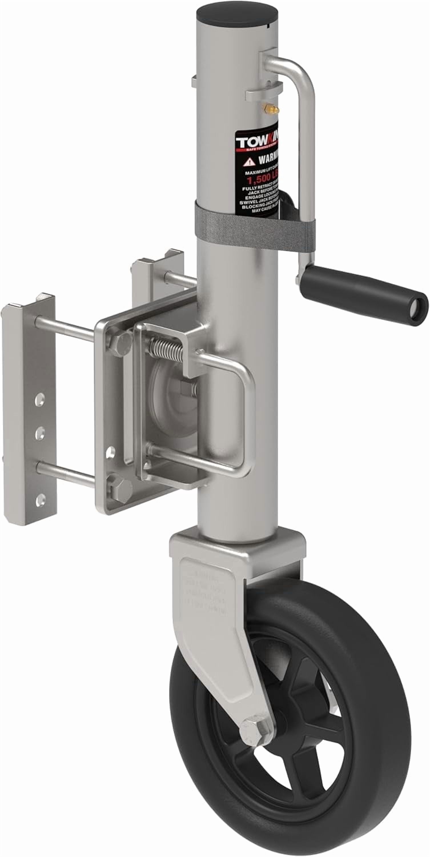 TOWKING 8" Spoke Wheel Trailer Jack, 10" Vertical Movement, 1500 lbs, for RV, Boat, Trailer and More, Silver