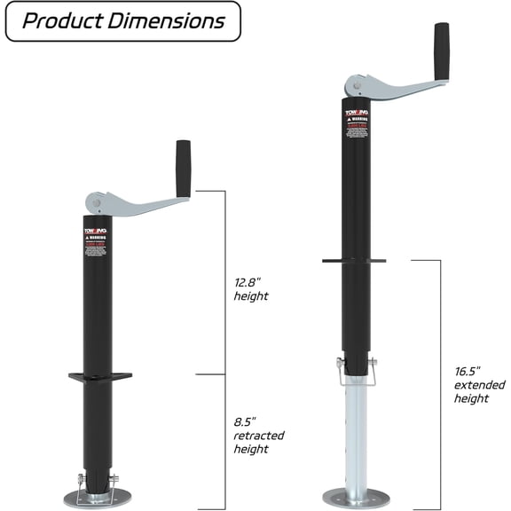 STORKING A Frame Trailer Jack with Drop Leg, 15" Vertical Travel, 2000 lbs, for RV, Trailer and More, Black