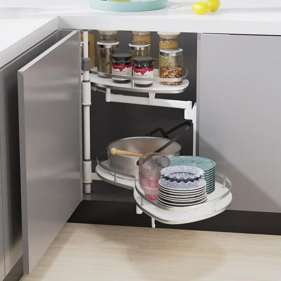 STORKING Blind Corner Cabinet Pull Out 2 Tier, Swing Right Magic Corner Organizer, 36" Width, Height Adjustable