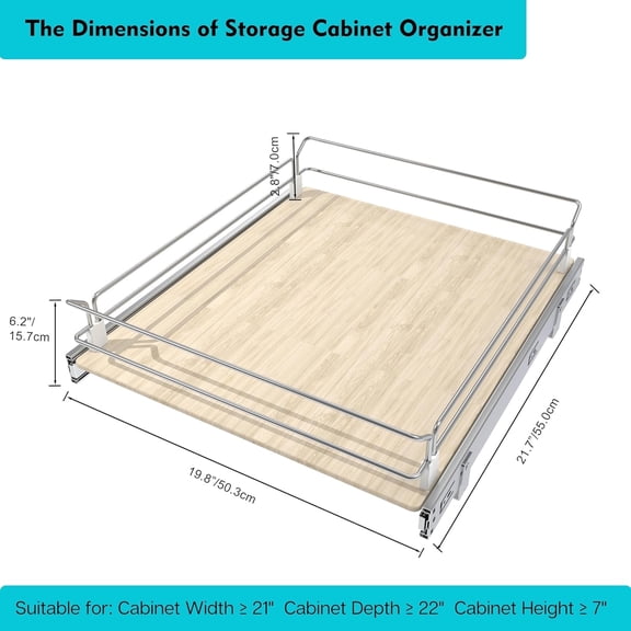 STORKING Pull Out Cabinet Organizer 20" W X 22" D, Slide Out Drawers For Kitchen Organizers and Storage, Drawers For Cabinets Capacity Heavy Duty Caddy, Cabinet Shelves Wood Chrome, Pantry Storage