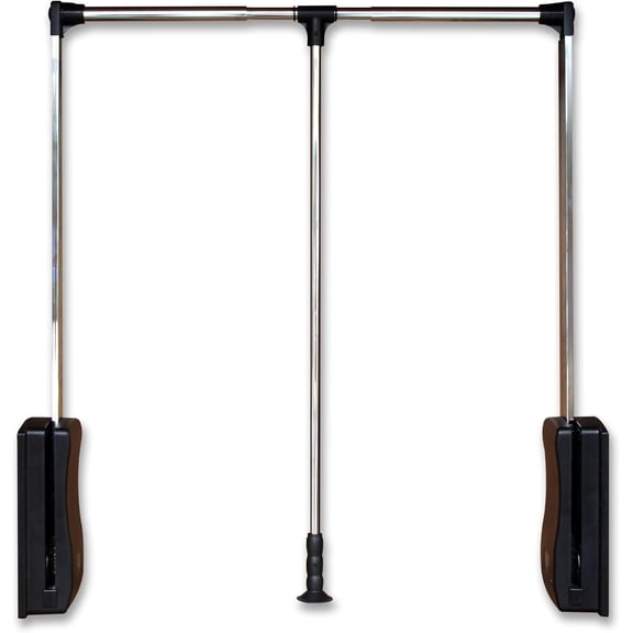 STORKING Pull Down Closet Rod 26"-35", Adjustable Side-Mounted Closet Rod for Kitchen & Bedroom High Cabinets, Chrome, Two-Way Buffering, Heavy Duty High Load Capacity
