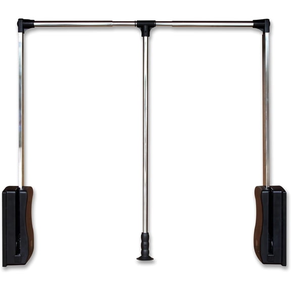 STORKING Pull Down Closet Rod 35"-48", Adjustable Side Mounted Closet for Kitchen Bedroom High Cabinets, Chrome, Two-Way Buffering Side, Heavy Duty Load Capacity