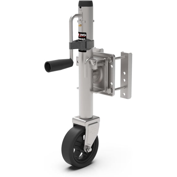 STORKING Upgraded Spoke Wheel Trailer Jack 1500 lb Capacity, 10″ Vertical Movement, Silver
