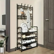 STORVIX 5-tier Multifunctional Metal Shoe Rack with 8 Double Hooks Shoes Storage