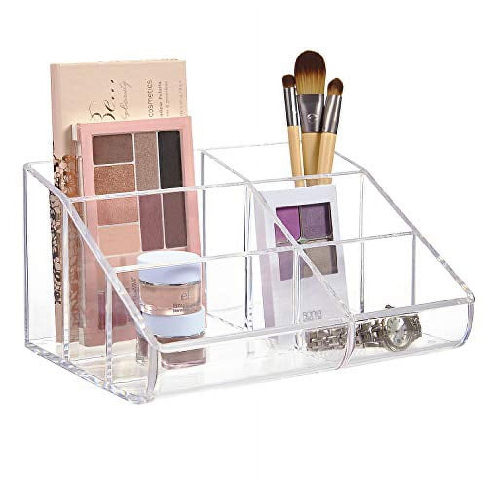 STORi Clear Plastic Vanity Makeup Organizer, 6-Compartment Holder for  Brushes, Eyeshadow Palettes, & Beauty Supplies, Curved Front Design