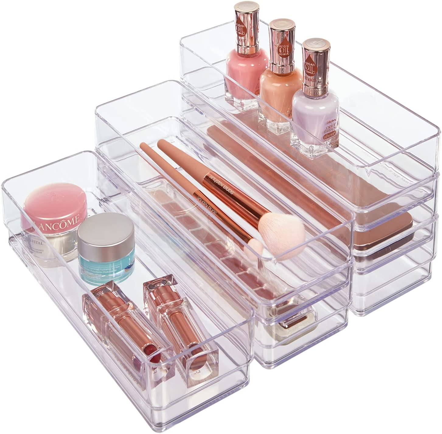  STORi Sofia Plastic Stackable Organizers Drawers (Set of 2) Clear  Drawers for Makeup, 12.5-inches Wide, Set Includes One Open Drawer & One  3-compartment Drawer