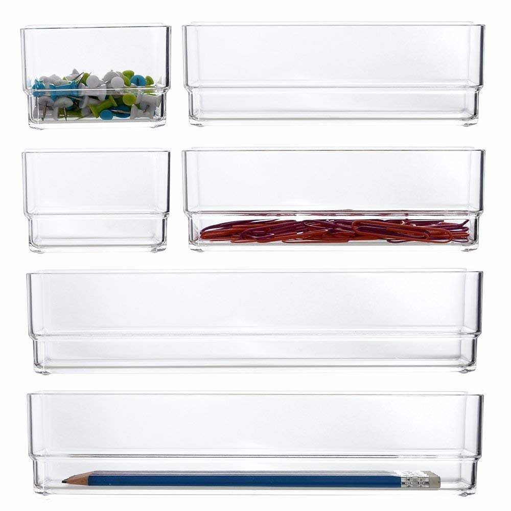 STORi Audrey Stackable Clear Bin Plastic Organizer Drawers, 2 Piece Set