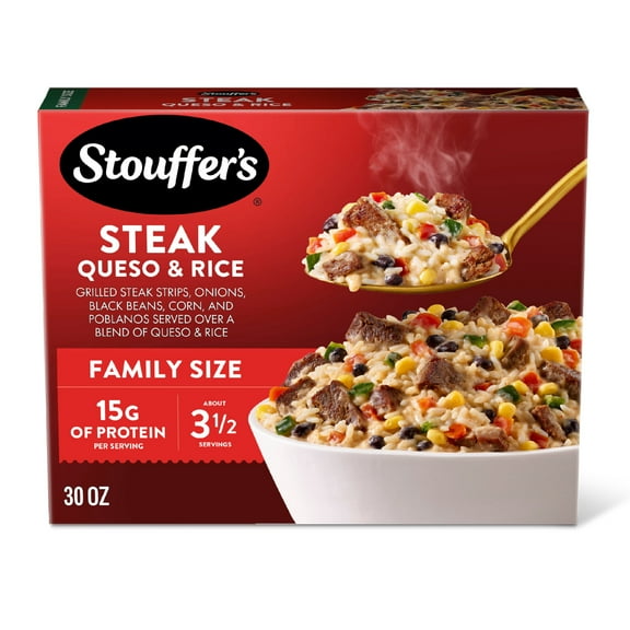 Stouffers Steak Queso & Rice, Family Size, Frozen Dinner, Easy Family Frozen Dinners 30 oz