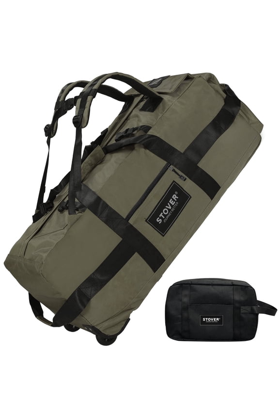 100L Rolling Duffel Bag w/ Wheels, XX-Large Durable Backpack + Toiletry Bag (Green)