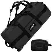 STOVER 80L Rolling Duffel Bag w/ Wheels, X-Large Durable Backpack + Toiletry Bag Black