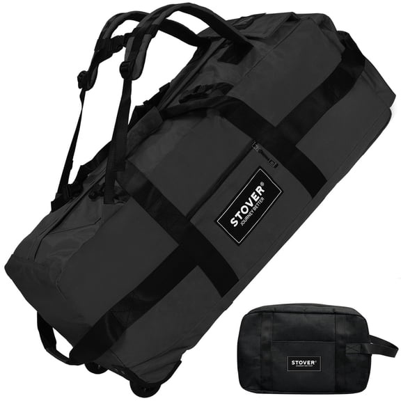 STOVER 80L Rolling Duffel Bag w/ Wheels, X-Large Durable Backpack + Toiletry Bag (Black)