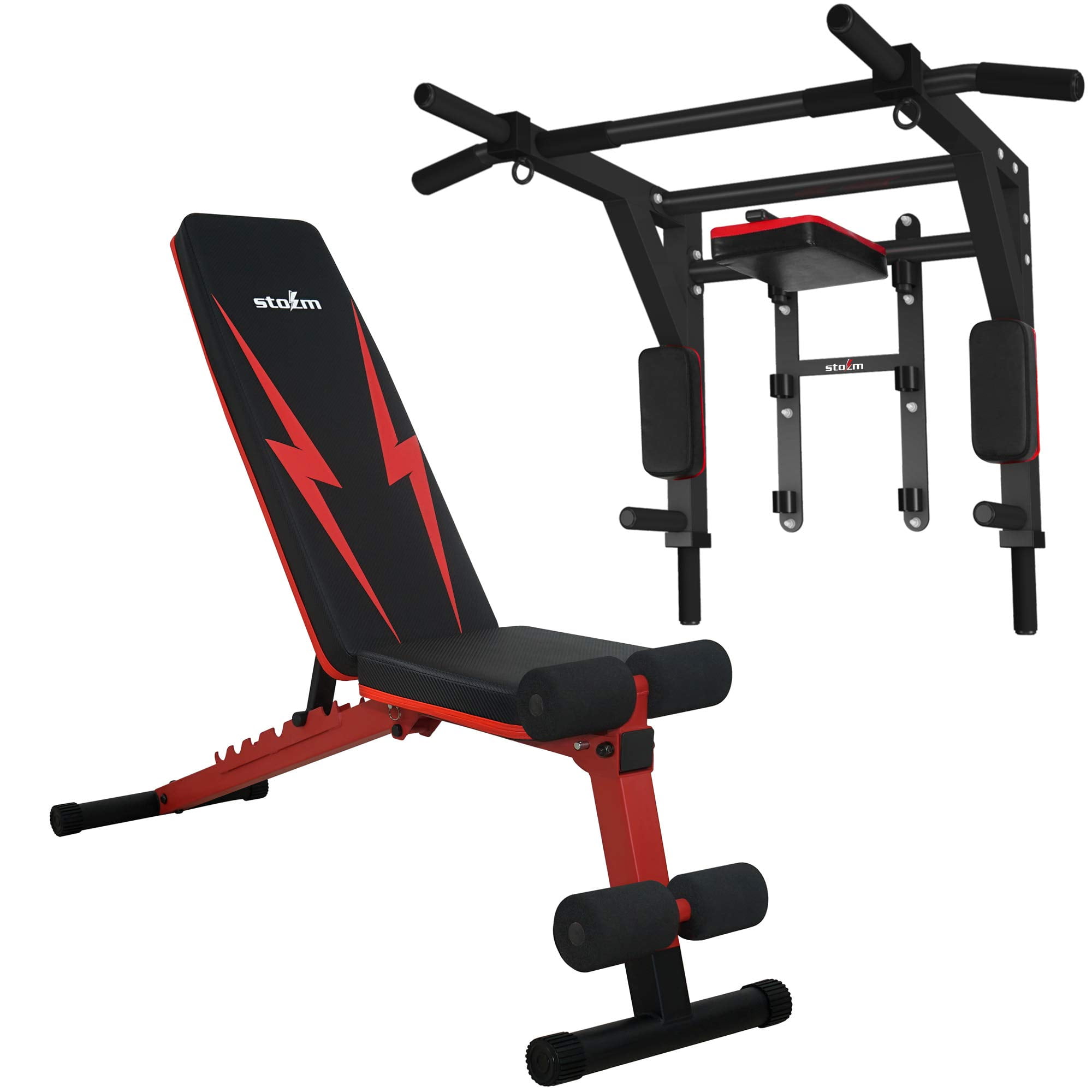 STOZM Combo of Deluxe Pull Up Bar (Black) & Deluxe Adjustable Weight Bench - Multiple Color Options (Amber) Walmart.com