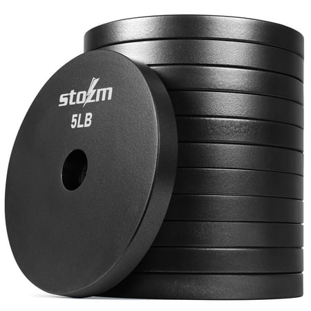 STOZM Solid Steel Weight Training Plates 1 In. 12 x 5 Lb. Set Black