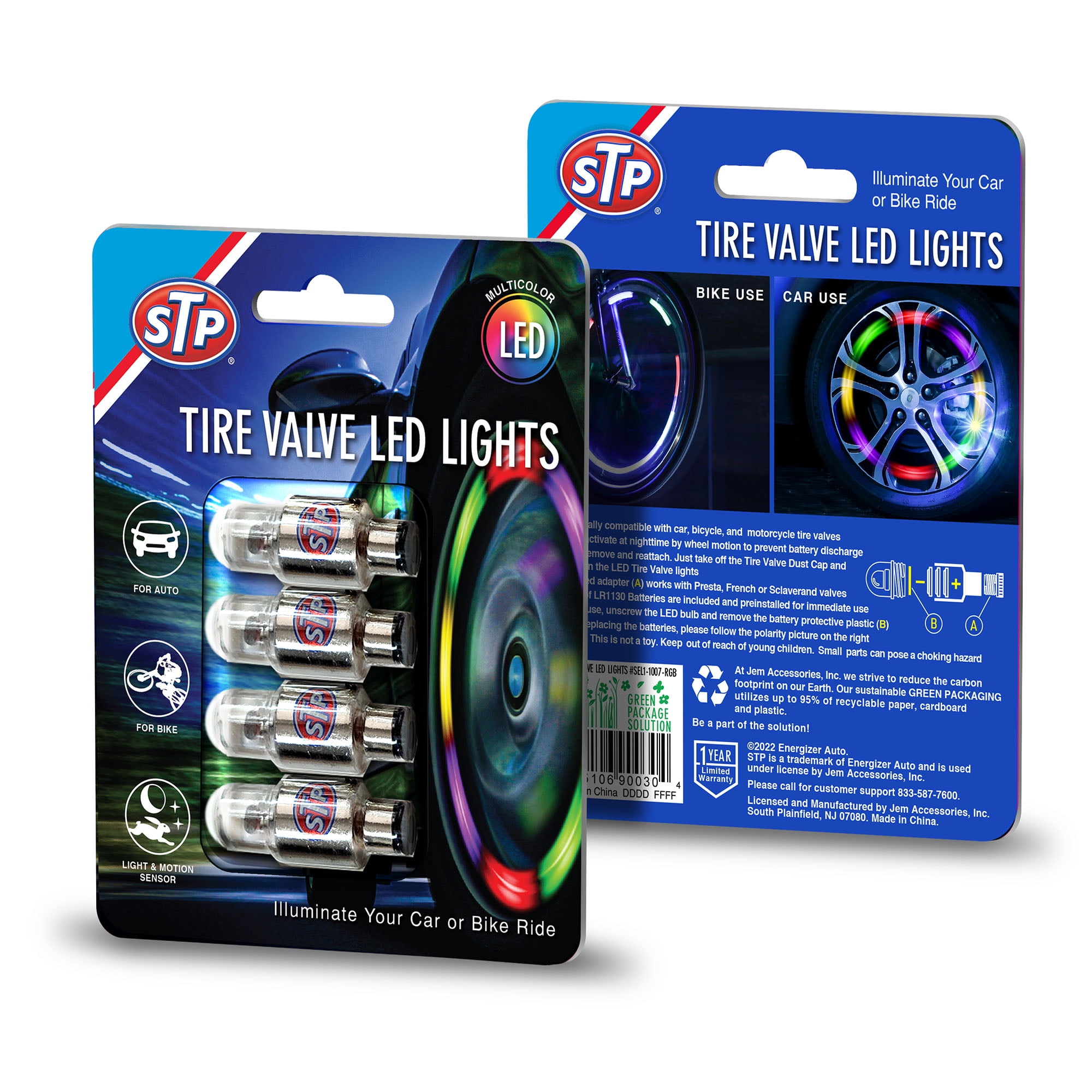 STP 4-Pack Multi-color LED Light Tire Valves Covers for Cars, All