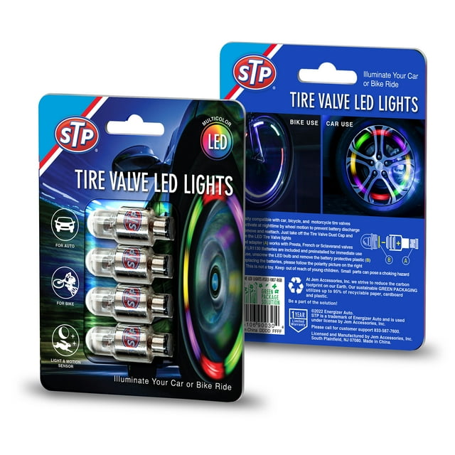 STP 4Pack Multicolor LED Light Tire Valves Covers for Cars, All