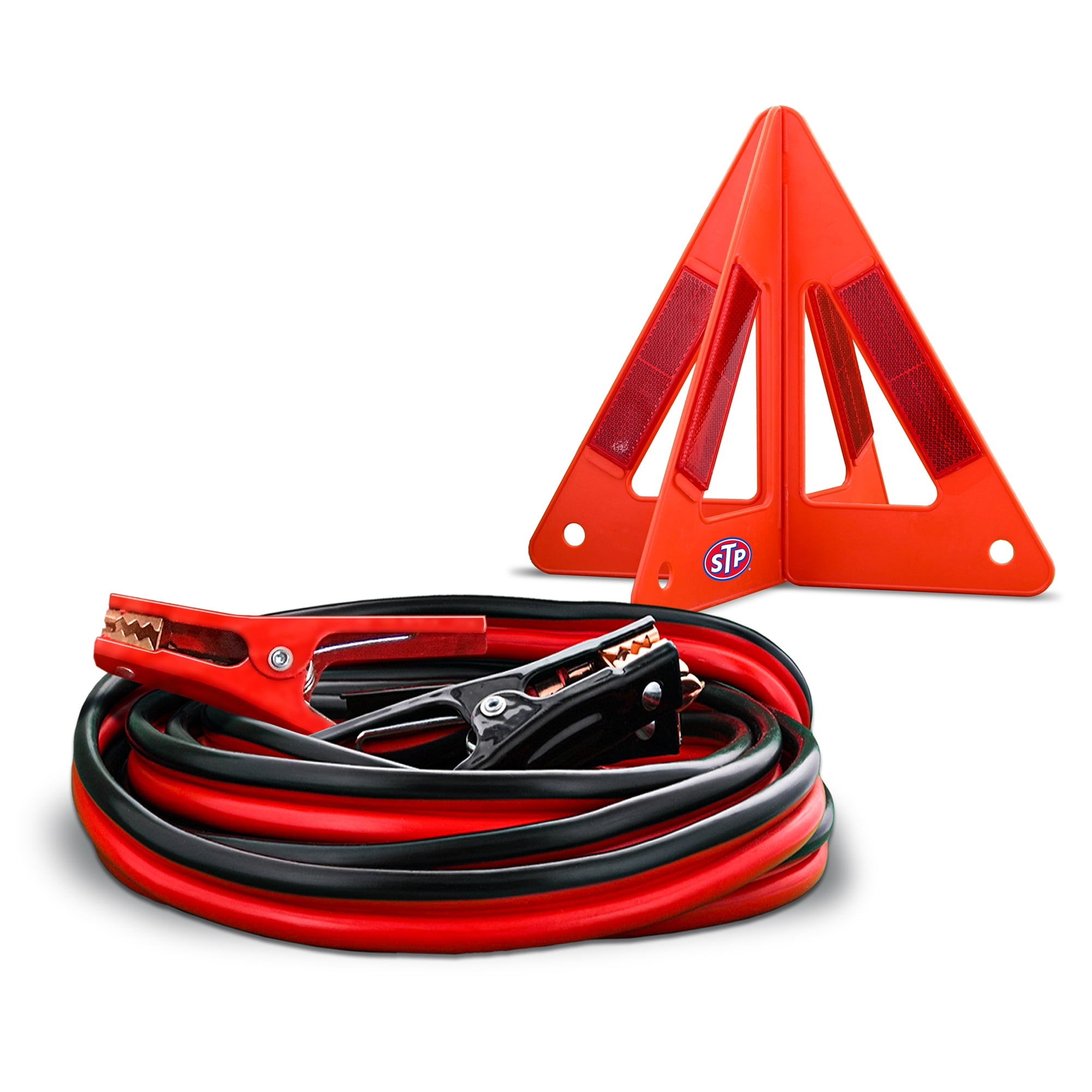 STP Emergency Roadside 3Piece Kit with 12ft Jumper Cables, Warning