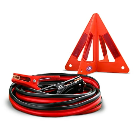 STP Emergency Roadside 3-Piece Kit with 12ft Jumper Cables, Warning Triangle, and Carrying Case