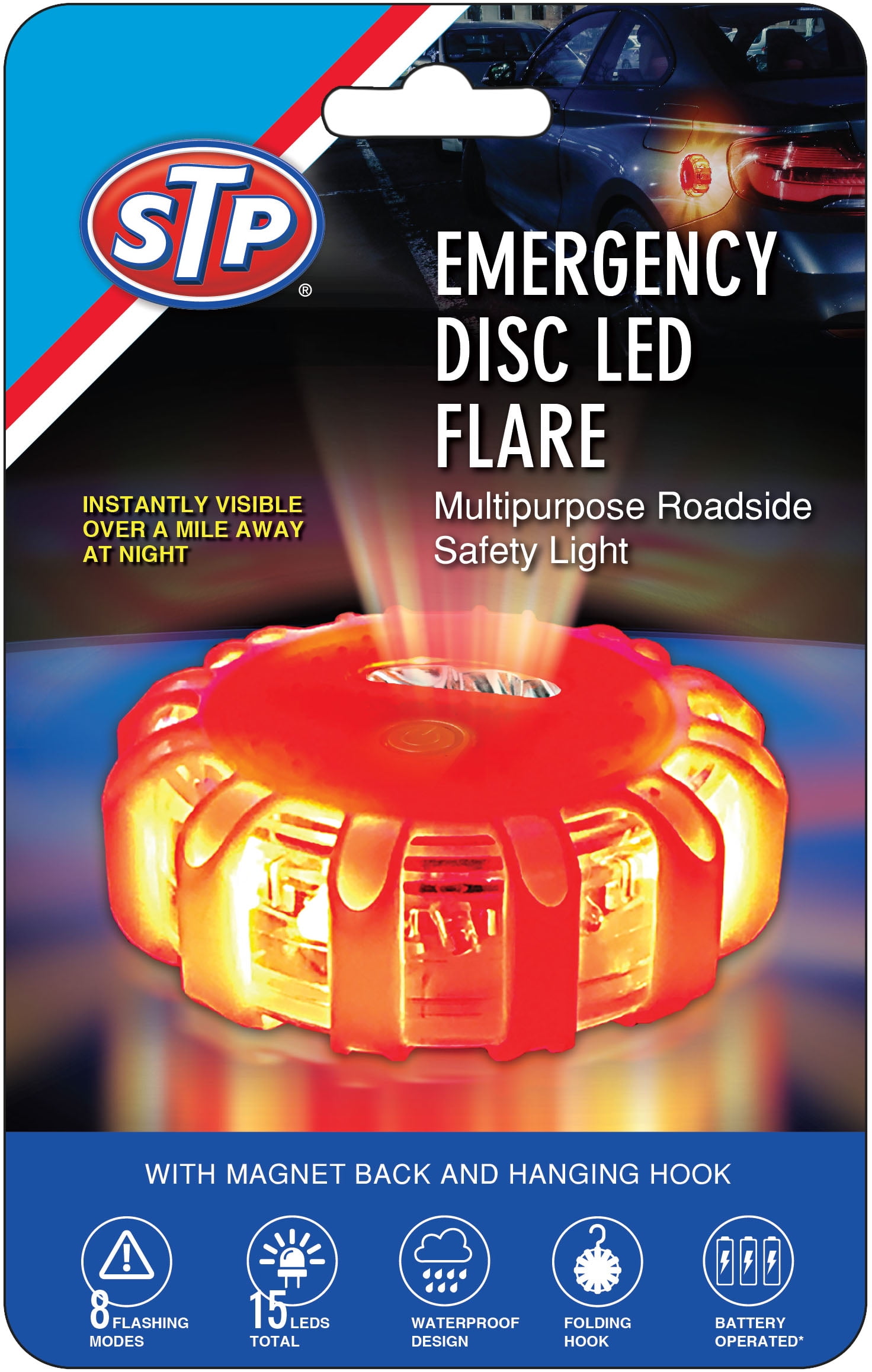 STP Emergency LED Road Flares, 3 Separate Lighting Modes, Battery-Powered (2-Pack)