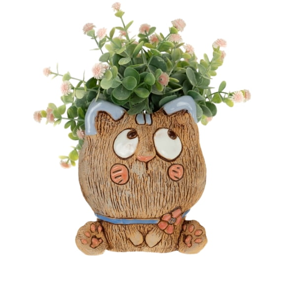 STP GOODS Anime Cat Handmade Ceramic Planter 4.7x4.7x5.7" (12x12x14.5 cm) Succulent Pot Indoor/Outdoor Decorative Flower Planter Hand-Painted Clay Cachepot Flower Pot