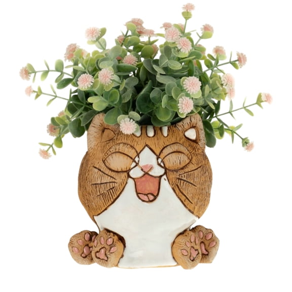 STP GOODS Anime Happy Kitty Handmade Ceramic Planter 4.7x4.7x5.7" (12x12x14.5 cm) Succulent Pot Indoor/Outdoor Decorative Flower Planter Hand-Painted Clay Cachepot Flower Pot