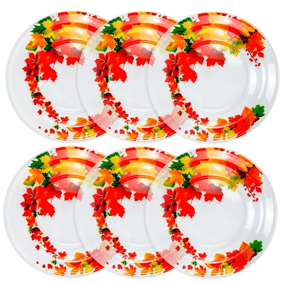 STP GOODS Autumn Waltz Glass Appetizer Plate Set of 6 Pcs 7.5" (19 cm) Service for 6 Dessert Plates, Clear Orange Green