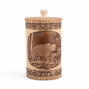 STP GOODS Bear Birch Bark Food Storage Container with Lid 4.13x7.9" 10.5x20 cm Handmade Wooden Storage Jar Container Box for Coffee Beans Food Pantry Grain Organizer Jars