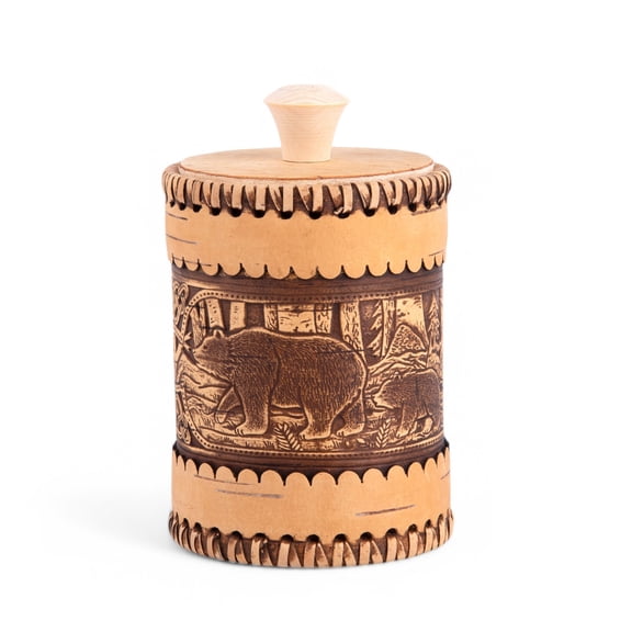 STP GOODS Bears Birch Bark Storage Jar with Lid 3.5x5.5" (9x14 cm) Handmade Food Storage Container Wooden Storage Jar Container Box for Coffee Beans Food Pantry Grain Organizer Jars