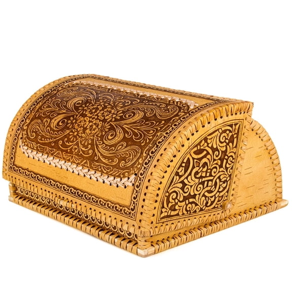 STP GOODS Birch Bark Bread Box with Lid 11.8x10x7.3'' (30x25.5x18.5 cm) Flowers Countertop Bread Bin Handmade Wooden Bread Storage Container for Bakery Storage Bin Food Keeper Pastry Box