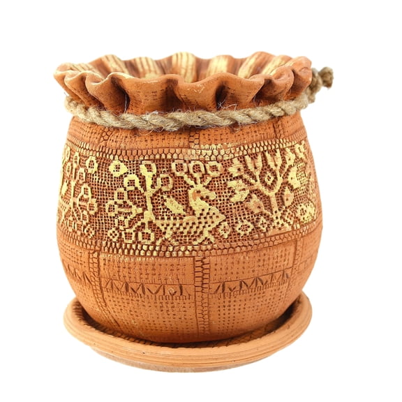 STP GOODS Birds Handmade Ceramic Planter with Drainage Hole and Saucer 5.5x5.1" Indoor/Outdoor Decorative Flower Planter Hand-Painted Flower Pot Clay Succulent Pot