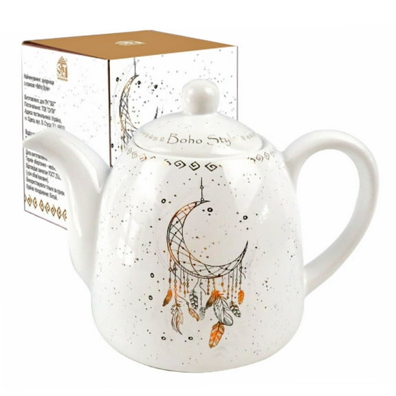 STP GOODS Boho Style Ceramic Teapot 27 fl oz (800 ml) Kitchen Teapot for Loose Tea Tea Pot Tea Brewer Tea and Coffee Pot Kettle for Blooming Teas, White Gold